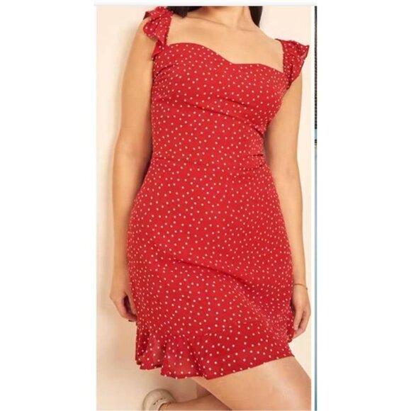 Reformation Binx Red Polka Dot Ruffle Strap Smocked Back Mini‎ Dress Size 0 - Picture 1 of 7